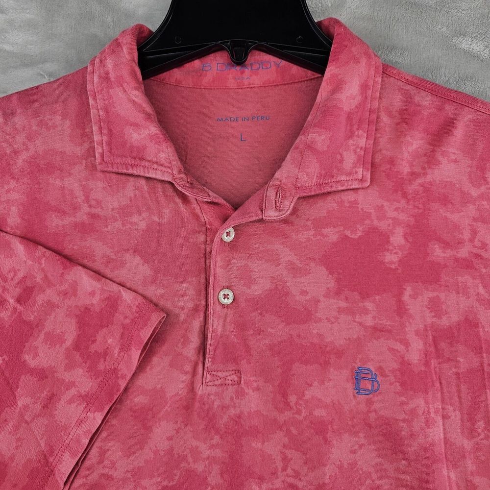 B. Draddy Polo Shirt‎ Mens Large Pink Camo Short Sleeve Pima Cotton Golf Top